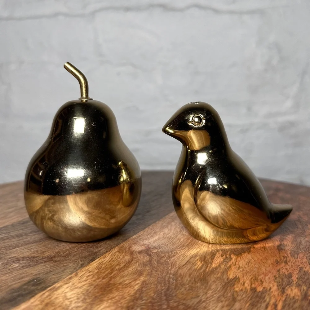 West Elm Gold Pear and Bird Salt Pepper Shaker Set